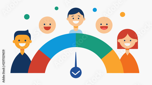 Trust Meter A gauge illustrating a scale from low to high levels of trust with happy team members at the high end and arguing members at the low end showing the impact of trust on