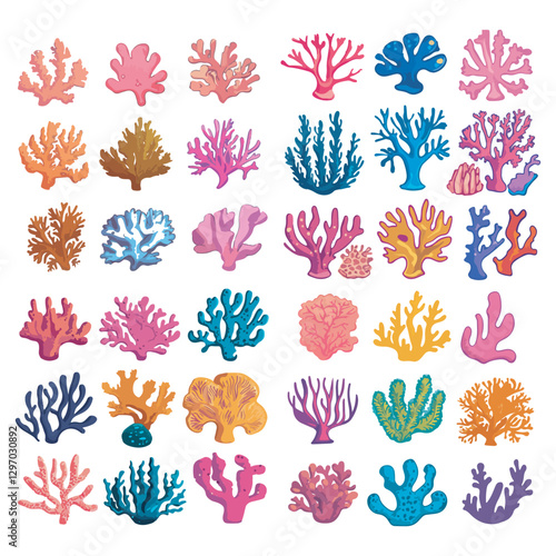 Set of vibrant coral reef vector clipart