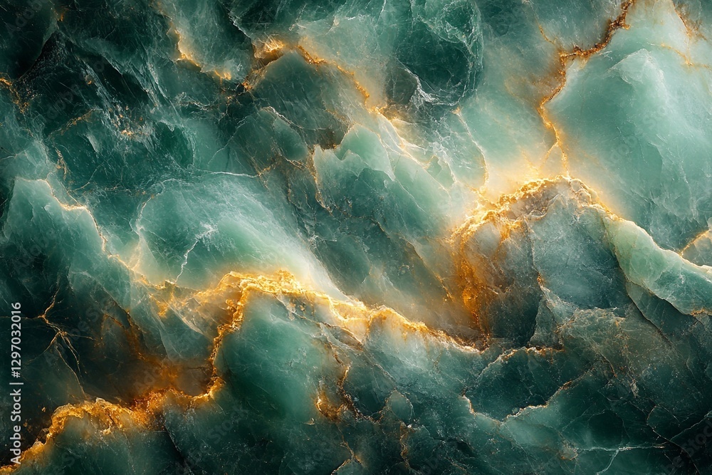 Elegant texture of green and gold marbled stone illuminated by gentle light in a serene, abstract design Elegant texture of green and gold marbled stone illuminated by gentle light in a serene, abstract design