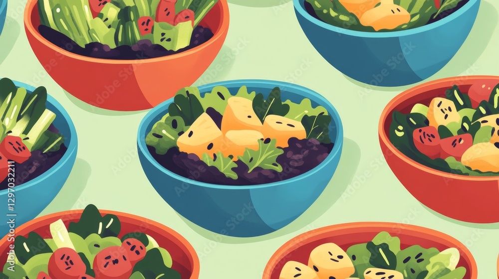 Colorful and Healthy Salads in Bowls Colorful and Healthy Salads in Bowls