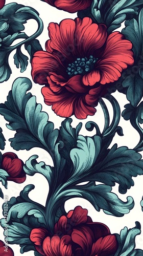 Magnificent Scarlet Blossoms Embraced in Artfully Crafted Floral Tapestry of Verdant Foliage