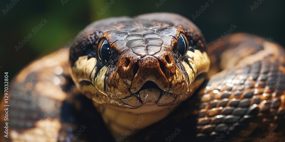A close-up shot of a snake's head with a blurred background A close-up shot of a snake's head with a blurred background
