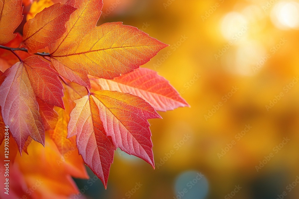 Bright autumn leaves display vibrant colors in a serene backdrop during late afternoon sunlight Bright autumn leaves display vibrant colors in a serene backdrop during late afternoon sunlight