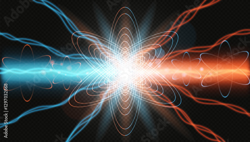 Light effect, Hicks boson, energy rays directed to the center. Abstraction. Isolated transparent background. Vector graphics. EPS 10.