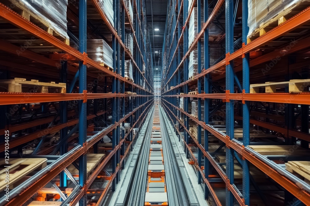 Fototapeta premium Warehouse with automated storage systems.