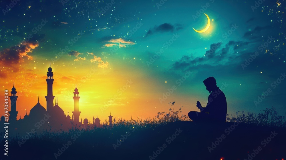 Fototapeta premium Salat is the practice of prayer in Islam. It is one of the five most important duties for Muslims. Muslim activities during month of Ramadan illustration.