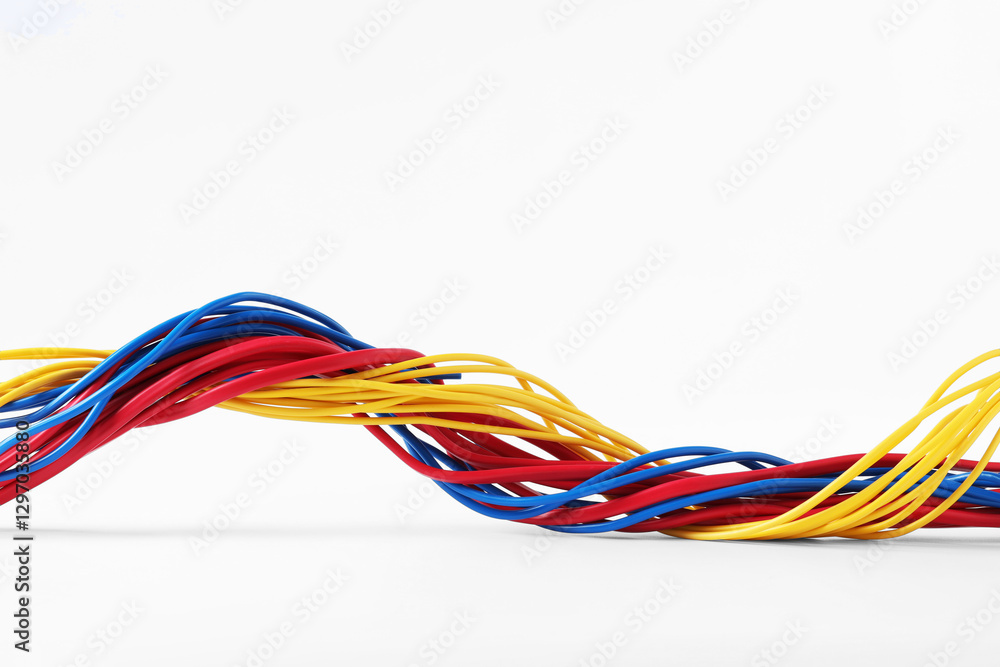 Many colorful electrical wires isolated on white Many colorful electrical wires isolated on white