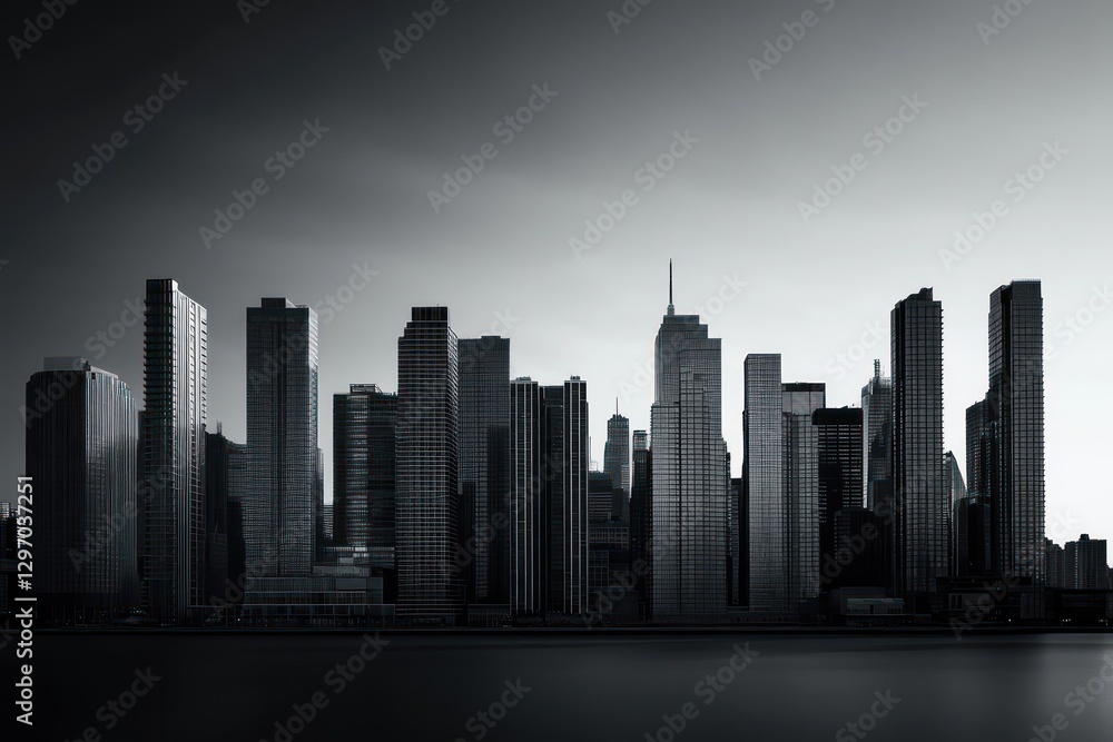 custom made wallpaper toronto digitalA monochrome photograph depicts a city skyline with many skyscrapers present