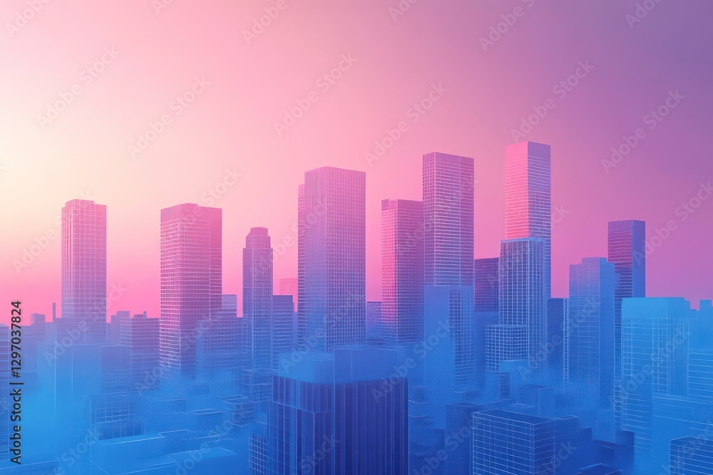 custom made wallpaper toronto digitalA futuristic city skyline depicted with pastel pink and blue