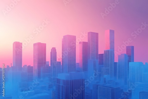 Wallpaper Mural A futuristic city skyline depicted with pastel pink and blue Torontodigital.ca