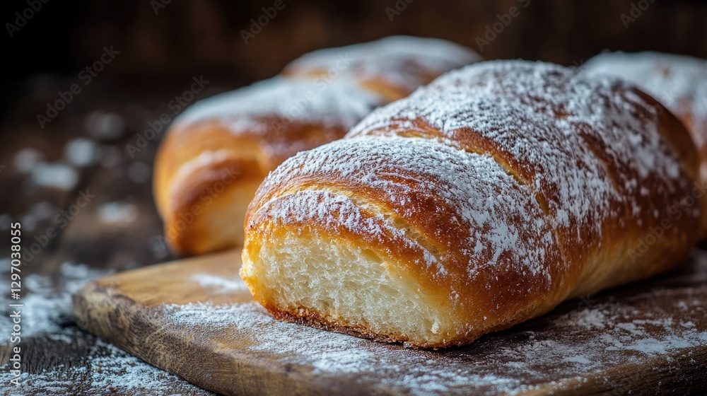 A pair of croissants sit on a rustic wooden cutting board, ready to be devoured A pair of croissants sit on a rustic wooden cutting board, ready to be devoured