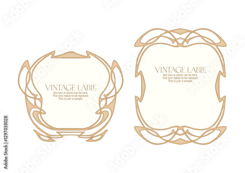 Decorative flowers and leaves in art nouveau style, vintage, old, retro style. Border, frame, template for product label, cosmetic packaging. Easy to edit. Vector illustration. In art nouveau style.