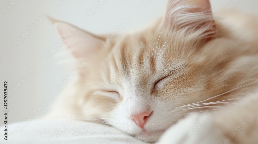 Sleeping cat enjoys a peaceful moment on a soft surface in a cozy, sunlit room during afternoon hours Sleeping cat enjoys a peaceful moment on a soft surface in a cozy, sunlit room during afternoon hours