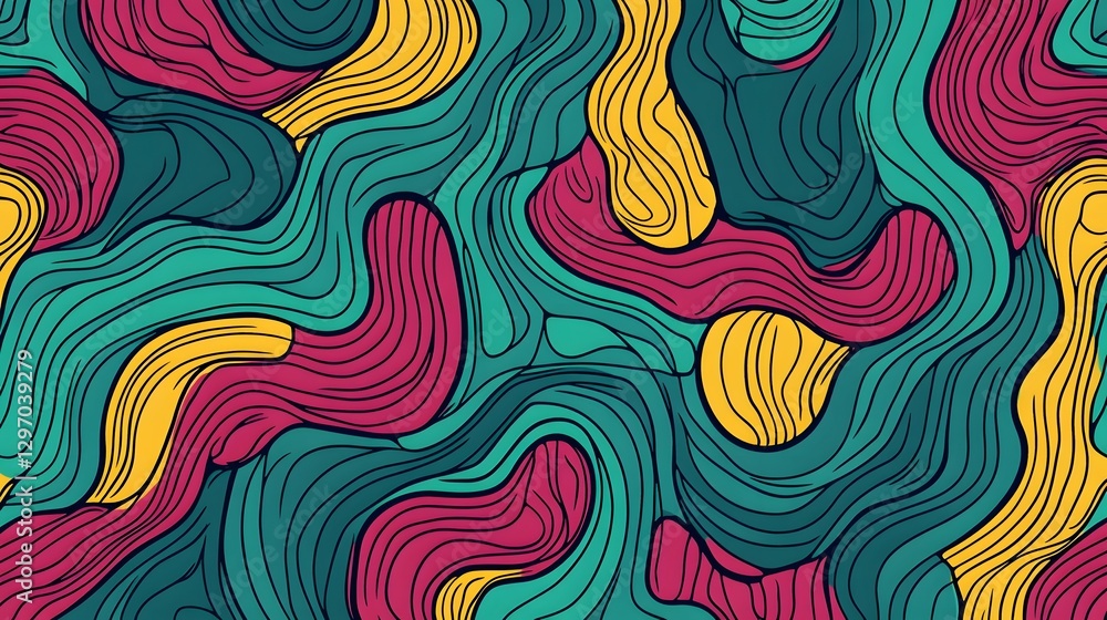 Vibrant Abstract Wavy Fluid Patterns in Teal Fuchsia and Ochre Shades Psychedelic Digital Vibrant Abstract Wavy Fluid Patterns in Teal Fuchsia and Ochre Shades Psychedelic Digital