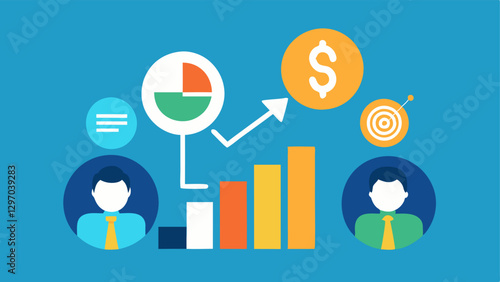 Success Metrics Icons of financial metrics revenue growth market share ROI being discussed by venture capitalists analyzing the performance of their portfolio startups.
