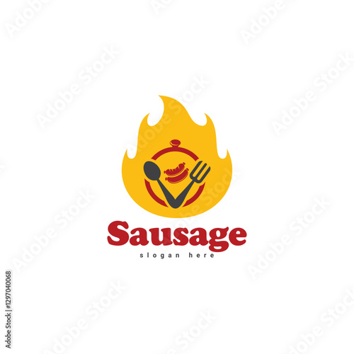Barbecue meat grilled sausage logo vector symbol