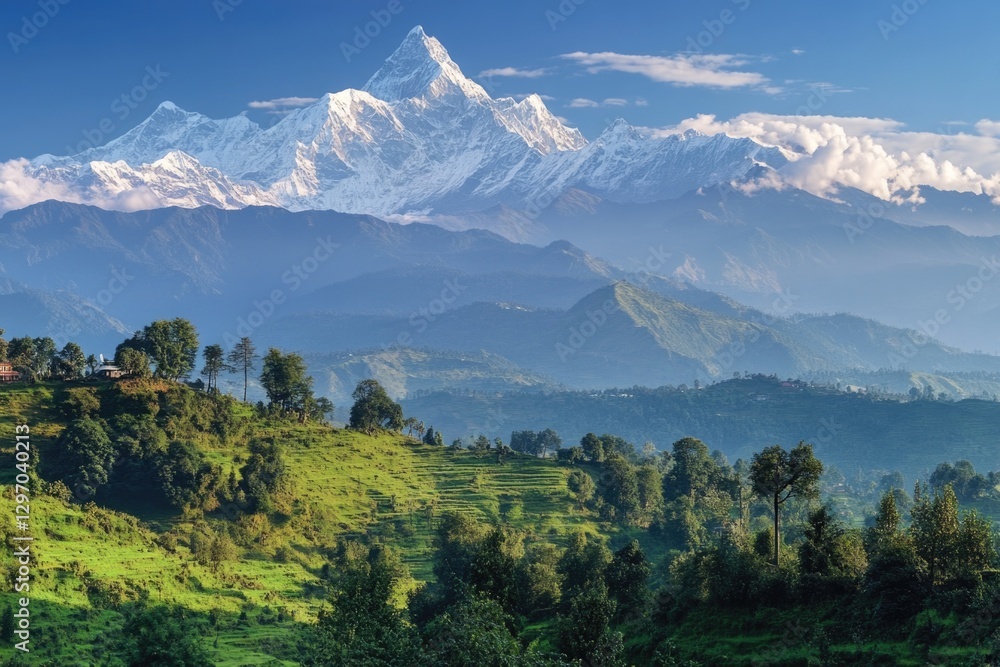 Fototapeta premium A scenic view of a mountain range in the distance, great for outdoor and nature-themed projects