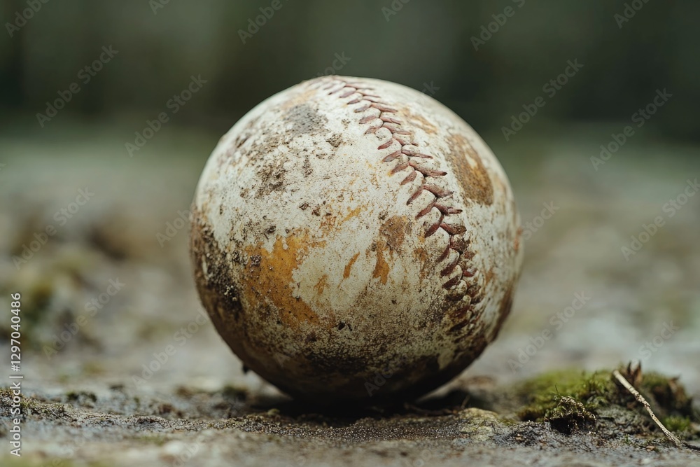 A baseball sitting on the ground in the dirt, great for outdoor or sports-themed concepts A baseball sitting on the ground in the dirt, great for outdoor or sports-themed concepts