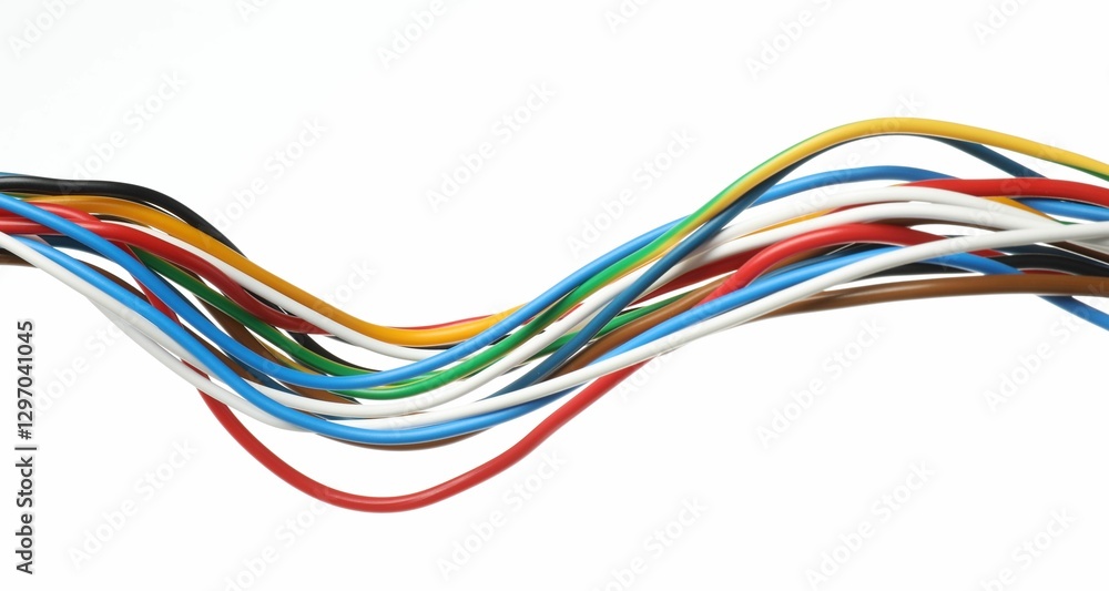 Many colorful electrical wires on white background Many colorful electrical wires on white background