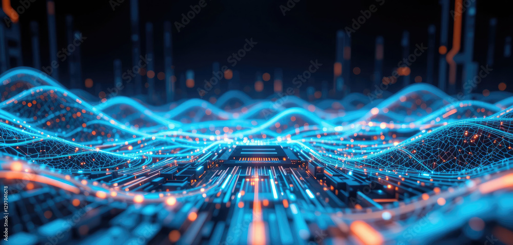 Digital Background With Glowing Electronic Circuit Board Perfect for Processor, Data Transfer and Encryption, Neural Networks, Education, Digital Archives, Science, Etc. Digital Background With Glowing Electronic Circuit Board Perfect for Processor, Data Transfer and Encryption, Neural Networks, Education, Digital Archives, Science, Etc.