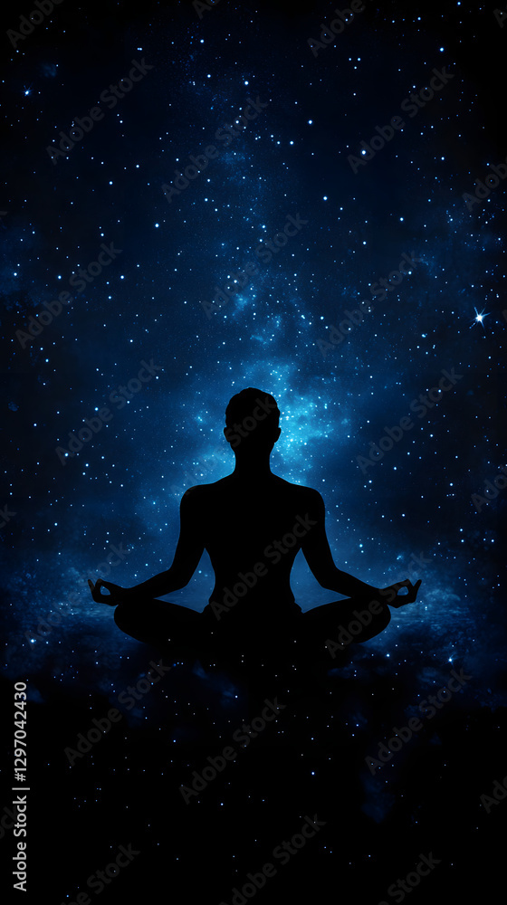Silhouette of a meditating person against a starry night sky
Silhouette of a meditating person against a starry night sky