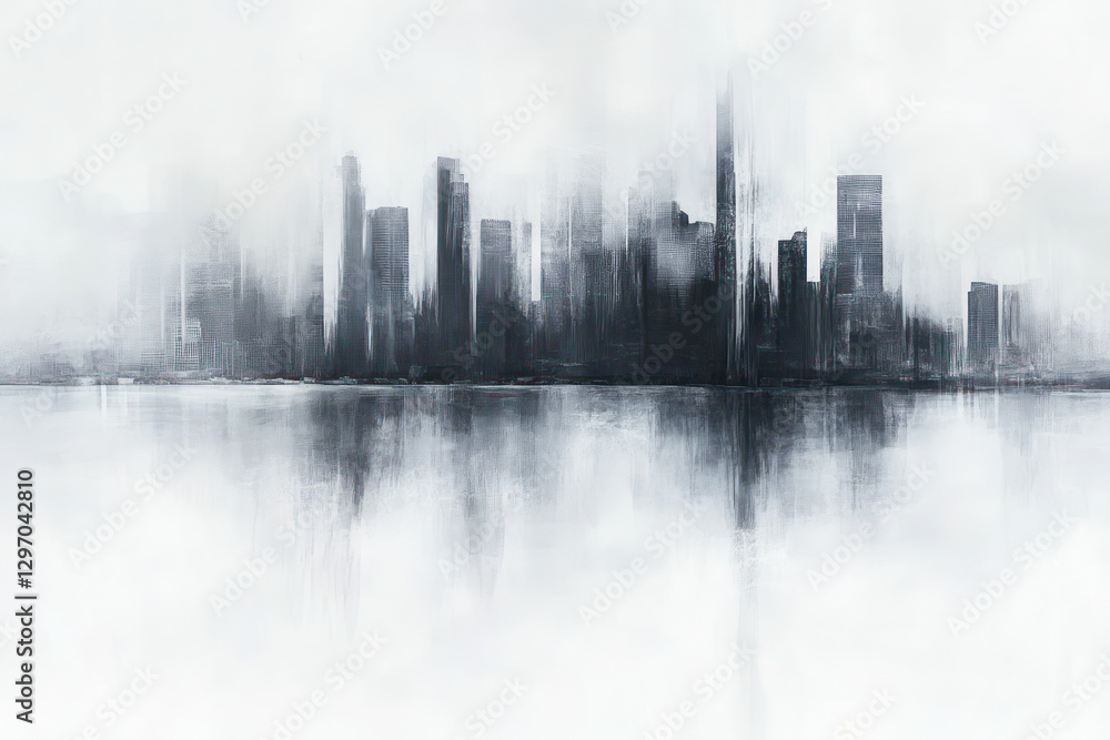 Abstract depiction of a modern cityscape and its reflection Abstract depiction of a modern cityscape and its reflection