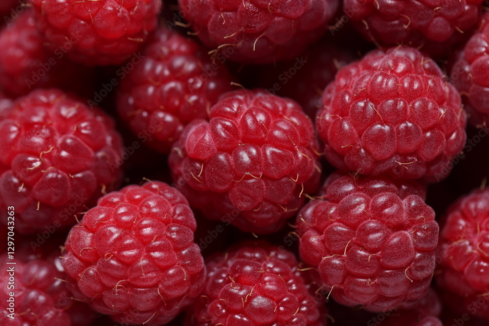 Close-Up of Fresh Ripe Red Raspberries with Detailed Texture and Vibrant Color Close-Up of Fresh Ripe Red Raspberries with Detailed Texture and Vibrant Color