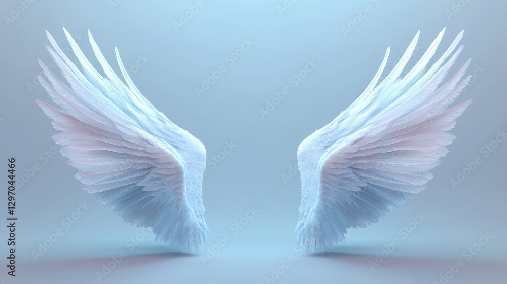 Obraz premium Elegant white angel wings spread wide, creating a serene and ethereal atmosphere.