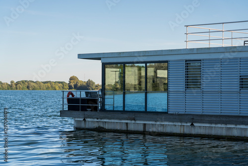 Houseboat on Xantener Südsee Lake, Germany – Scenic Floating Home on a Tranquil Lake photo