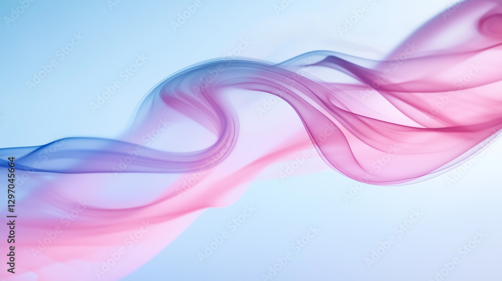 A flowing abstract wave of pink and blue smoke on a light background.