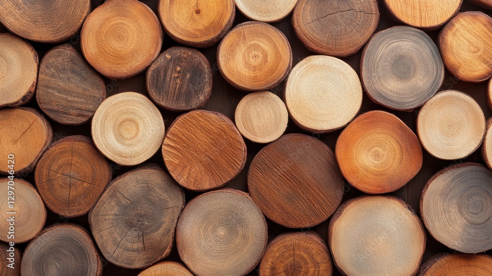 A close-up view of neatly stacked wooden logs showcasing their natural textures and colors.