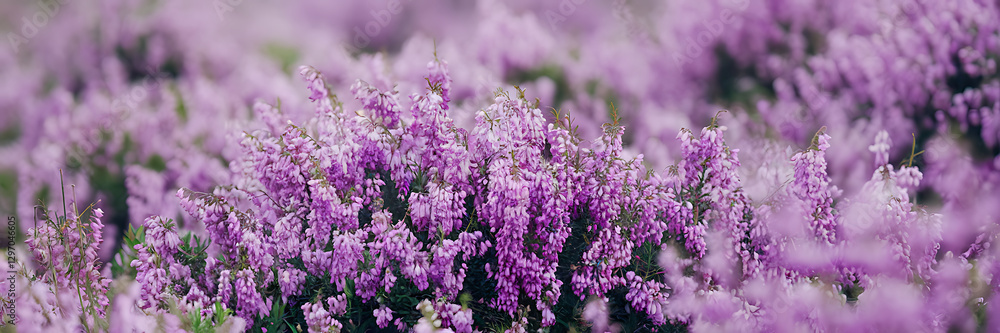 Obraz premium Purple Heather in Bloom, a Field of Delicate Flowers