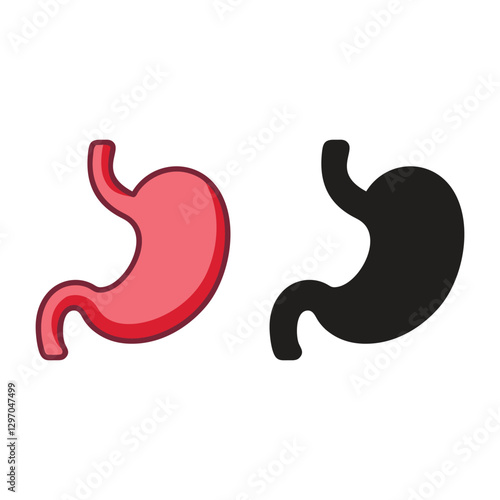 Stomach Icon in Color Outline and Silhouette Human internal organ body part Illustration vector