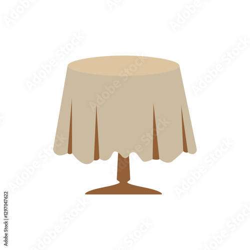 Round table on one leg covered with a tablecloth on a white background