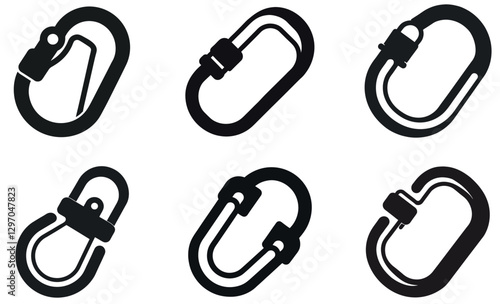 black climbing carabiner icons, isolated against a white background