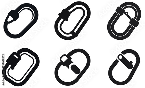black climbing carabiner icons, isolated against a white background