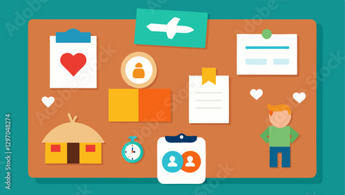 Savings Goals Board A bulletin board displaying different savings goals like Vacation Education and Emergency Fund with images and encouraging notes from family members.