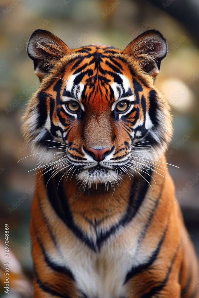 Fototapeta premium A tiger looks directly into the camera lens