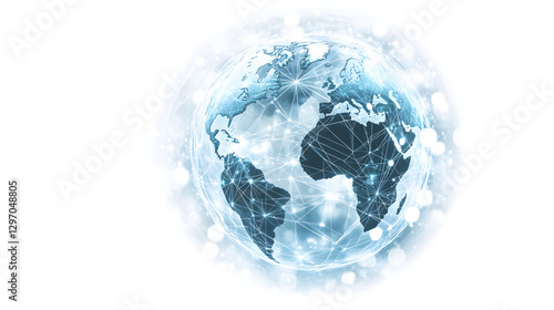 A globe with glowing light points representing global network connections
