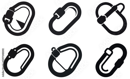 black climbing carabiner icons, isolated against a white background