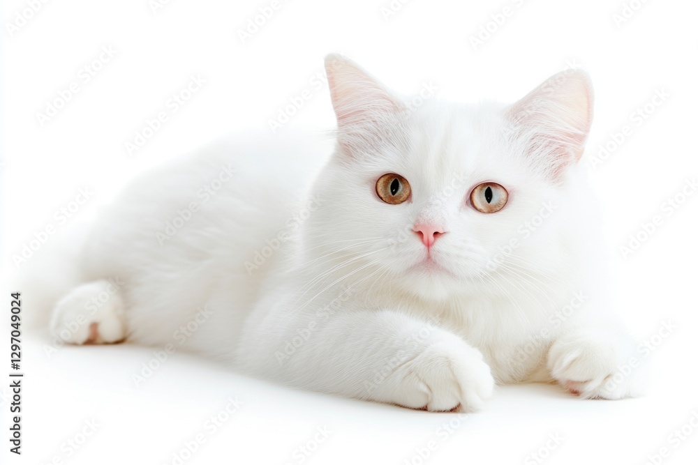 Obraz premium A white cat resting on a white background