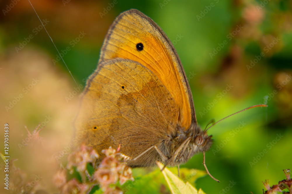 Obraz premium a butterfly sitting on vegetation on a beautiful spring day. photo macro