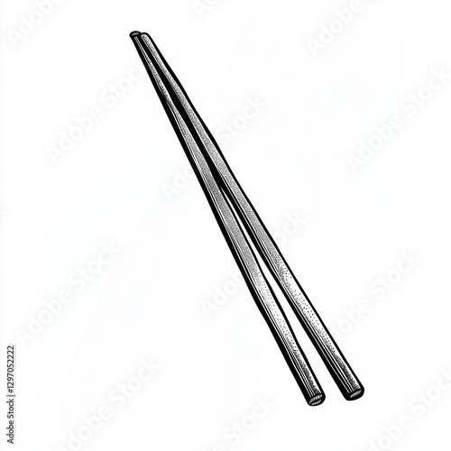 Chopsticks, engraving and scratch board style sketch, black and white illustration