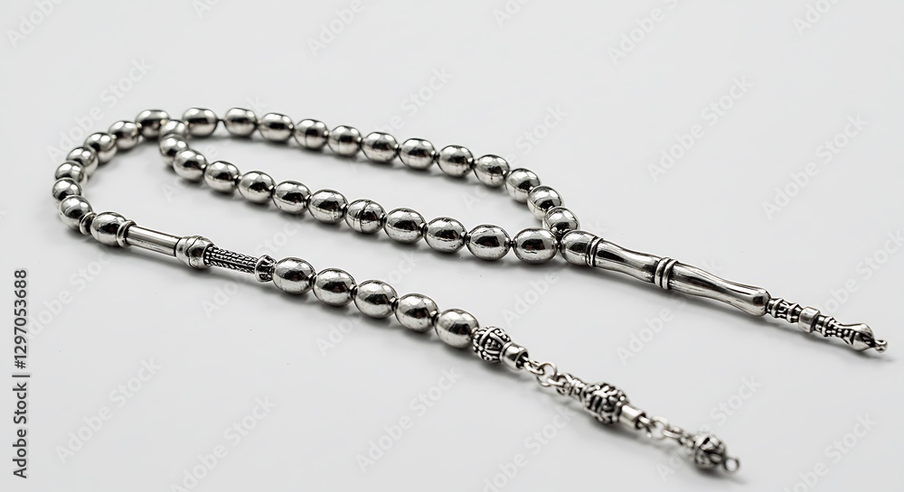 Elegant Silver Prayer Beads Strand for Meditation and Spiritual Use