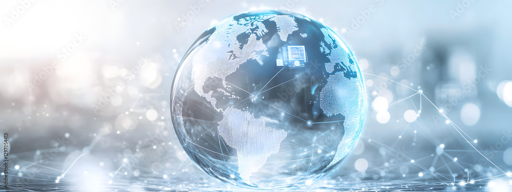 A globe with glowing light points representing global network connections
A globe with glowing light points representing global network connections