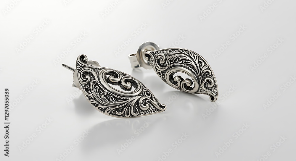 Fototapeta premium Elegant Silver Earrings with Intricate Scrollwork Design for Fashionable Style