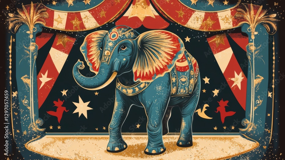 Fototapeta premium Vintage Circus Elephant Poster Art