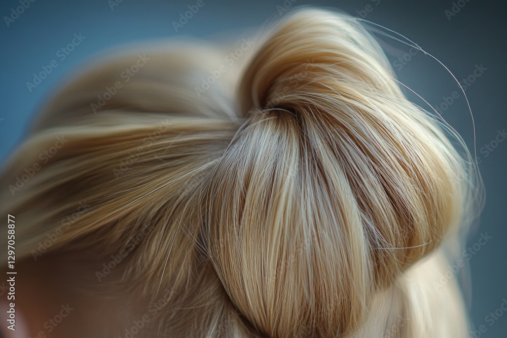 Naklejka premium A close-up view of a woman's hair styled in a bun, suitable for use in beauty or lifestyle contexts