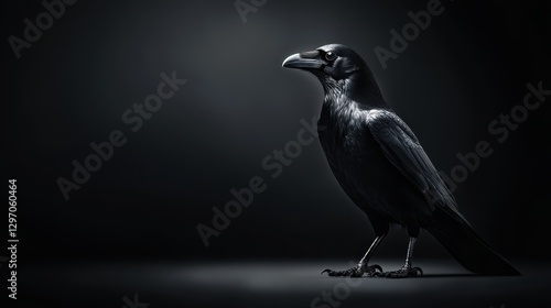 Majestic Black Raven Standing Against Dark Background in Studio Light