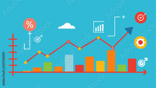 Stock Market Graph A chart with a rising line overlaid with the symbols of various industries illustrating how stocks can represent ownership in companies that can offset inflation